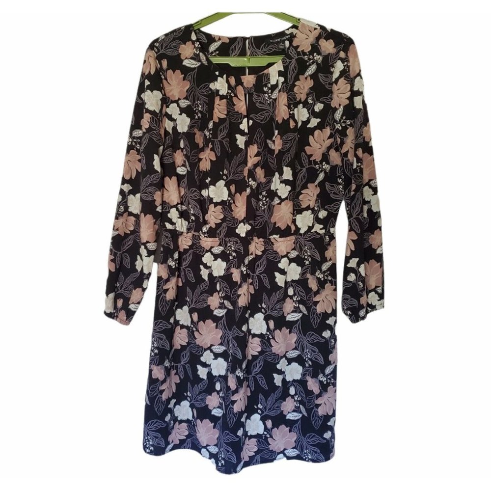 41 Hawthorn Womens Floral Leaf Print Keyhole Long Sleeve Dress Size M Petite - Picture 3 of 7
